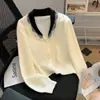 Bordado de Encaje Estilo Coreano Primavera y Otoño Nuevo Estilo Cuello de Encaje Cárdigan de Punto Grueso para Mujer Botón de Perla Estilo Dulce Top Ropa de Abrigo
