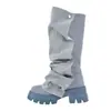 Botas de Mujer Tallas Grandes Transfronterizas, Tallas 36-46, Botas de Montar Naranja Metálico, Cómodo Forro de Lycra, Botas Largas de Comercio Exterior de 6 cm de Altura