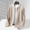 Novo Suéter 100% Lã Pura Outono/Inverno para Homens, Cardigã Casual de Malha Cashmere com Gola Polo e Zíper