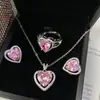 Explosiones en Vivo Ins Europeo y Americano Nuevo Set de Tesoros de Color de Lujo con Anillo de Topacio Rosa Aretes Collar de Diamante Amarillo