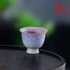 Xícara Pétala com Esmalte de Cristal Roxo Degradê, Nova Xícara para Mestre de Chá Kung Fu Estilo Chinês, Xícara de Degustação Rosa Feita à Mão Queimada em Forno, Xícara Individual para Mulheres