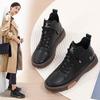 Botas de Inverno para Mulheres, Botas de Cano Alto com Forro de Lã, Novas Botas Curtas de Couro Bovino para Mulheres, Botas Casuais Slip-On de Solado Grosso