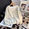 2026 Gola Quadrada Mangas Longas Tricô Cor Sólida Estilo Coreano Top Simples Casaco Estilo Coreano Cardigã Top de Manga Longa
