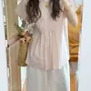 Camisa Rosa de Crema Dulce Estilo Japonés Hecha a Mano con Mangas Acampanadas, Diseño de Verano con Pliegues de Corte Holgado, Camisa Babydoll Adelgazante