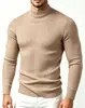 Outono Inverno Novo Suéter de Tricô Gola Meia-Alta Masculino Cor Sólida Stretch Pulôver Moda Jovem Casual Camada Base