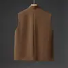 Colete Jacquard Geométrico Novo Outono/Inverno 2025 Botão de Cobre Estilo Chinês Masculino Gola Alta Sem Mangas Jaqueta Colete Terno Tang