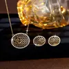 Set de Collar y Pendientes Ovalados Huecos de Circonita de Lujo Ligero para Mujer Moda Estilo Europeo Americano Cadena para Clavícula Accesorios de Novia para Boda