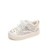 Tênis Feminino 2026 Outono Novos Sapatos de Lona Respiráveis para Crianças de 6 a 12 Anos Sapatos Brancos de Solado Macio com Cores Contrastantes