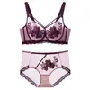 3322 Conjunto de Sujetador Bordado Sexy Francés Ultradelgado para Senos Grandes Los Hace Ver Más Pequeños Soporte Push-up Tipo de Ajuste Ropa Interior