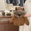 Ropa de Otoño e Invierno para Niños Chaquetas para Niños y Niñas, Marca Elegante y de Moda para Niños, Forradas de Felpa y Engrosadas, Estampado de Leopardo con Capucha de Dibujos Animados y Cuello de Piel