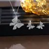Set de Collar y Pendientes de Mariposa Incrustados de Diamantes de Lujo Ligero Moda Novia Vestido de Boda Cadena para Clavícula de Circonita Pendientes de Botón Joyería de Oriente Medio