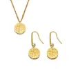 Nuevo Conjunto de Collar y Pendientes Redondos con Carácter de Fortuna Estilo Chino Acero Inoxidable Oro de 18 Quilates Joyería de Fortuna Estilo Nacional para Mujer