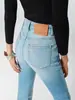 Jeans Feminino Micro-flare de Cintura Alta, Elástico, Slim Fit, Levanta Bumbum, Azul Claro, 26, Novo Clássico de Outono, Design Lavado Emagrecedor