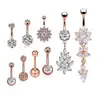 Set de 9 Piezas para Ombligo, Varios Estilos a Elegir, Material de Acero Inoxidable, Joyería Piercing de Flor Gota Incrustada con Zirconia