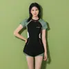 Traje de baño de dos piezas para mujer, modelo nuevo, conservador, que disimula el abdomen, adelgazante, traje de baño deportivo profesional con parte inferior de corte cuadrado, adecuado para piscinas