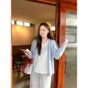 Cárdigan de Punto con Cuello Redondo a Rayas Estilo Coreano Falso Dos Piezas Otoño e Invierno Versátil Manga Larga Top Ropa Exterior para Mujer Mujer