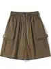 Pantalones Cortos de Herramientas Marrones Estilo Funcional para Hombre Marca de Moda Estilo Americano Retro Casual Pantalones de Verano Delgados Sueltos