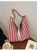 Bolsa de Lona para Deslocamento de Grande Capacidade para Mulheres 2025 Nova Moda Bolsa Tote Listrada Simples Versátil Bolsa Grande Bolsa de Ombro
