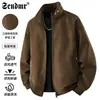 Nuevos estilos de otoño e invierno: chaquetas de cuero con efecto Maillard para hombre, prendas de abrigo nuevas con cuello mao, tops retro teñidos anudados de moda estilo americano