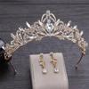 Boda Europea y Americana Novia Corona de Aleación con Pedrería Barroca Sesión de Fotos Accesorios para el Cabello Corona de Novia Collar Set de Tres Piezas