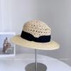Sombrero Plano de Moda con Empalme de Rafia Retro Francés para Mujer Verano Versátil Casual Transpirable Sombrero de Paja Protección Solar Sombrero para el Sol