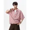 2026 Novo Estilo de Verão Camisa Masculina de Gaze Bolha Dopamina Xadrez Manga Curta Camisa de Lapela Falsa Duas Peças para Homens