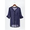 Camisa Plus Size Feminina Europeia e Americana Outono e Verão 2024 Nova Venda Quente Transfronteiriça Camisa Solta de Algodão e Linho com Gola de Sete Mangas