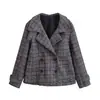 Ropa de Mujer Transfronteriza 2026 Primavera Nuevo Clásico Americano Moda Casual Cuadros Cuello Alto Chaqueta Corta Delgada