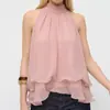 Chic Casual Versátil Petite Dulce Estilo Verano Mujer Blusa de Gasa, Adelgazante con Volantes Estilo Francés Halter