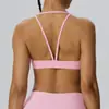 Sujetador de Yoga Europeo y Americano Halter Cuello en V Espalda Bonita Ropa Interior de Fitness Sujetador Tacto Nude Doble Mate Sexy Camiseta sin Mangas Deportiva 62767