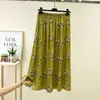 Nueva falda de línea A de verano, falda midi de moda de algodón y seda fina, cintura elástica, adelgazante, elegante, holgada, casual, dobladillo amplio