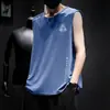 Camiseta Regata Masculina de Seda Gelada Respirável para Esportes Fitness, Camada Base com Alças Largas, Sem Mangas, Secagem Rápida