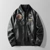 Chaqueta de cuero con forro polar para otoño e invierno, nueva chaqueta de cuero con bordado pesado, cuello alto indio, máquina americana retro, 2024
