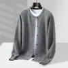 Cardigan de Lã Pura Veludo Baicai para Homens, Gola Redonda, Espessado, Tricô Casual, Suéter Solto, Casual Solto