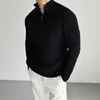 Suéter Trançado Tendência Estilo Old Money para Homens, Outono e Inverno, Meio Zíper, Peso Pesado, Tamanho Grande, Caimento Solto, Gola Alta, Pulôver de Tricô