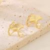 Rueda de cartas moda femenina exagerada cepillada hoja de loto aretes de acero de titanio personalidad forma de flor irregular joyería chapada en oro de 18 quilates