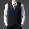 Suéter de lana nuevo para otoño e invierno para hombre, chaleco de lana de cuello en V, chaleco de lana de capa base para mediana edad, suéter de punto para papá
