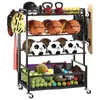 Caixa de Armazenamento de Equipamentos Esportivos - Armário de Armazenamento de Bolas para Garagem, Armário de Armazenamento de Brinquedos Externo de 4 Níveis, Carrinho de Armazenamento com Rodas para Bolas