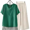 Traje Gastrodia Camiseta Bordada de Manga Corta para Mujer Verano para Mujer Estilo Occidental Madre Conjunto de Dos Piezas Pantalón y Top