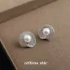Pendientes de Anillo Mobius Geométrico de Perla Blanca Microincrustada con Circonia de Gama Alta, Modernos y Sofisticados con un Estilo Minimalista