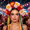 Diadema de Flor de Simulación Transfronteriza de Amazon Tocado de Flor Colorido Exagerado de Carnaval Cintas de Festival Arcoíris Accesorios para el Cabello para Mujeres