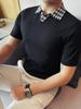 Dropshipping Transfronterizo Camisa Polo Bloque de Color Solapa de Espiga Hombres Elegante Ajuste Delgado Manga Corta Tejido Elástico Seda de Hielo Camiseta de Moda