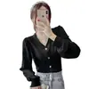 Ropa de Primavera y Otoño 2026 Nuevo Estilo Camisa Francesa de Cuello V Color Café para Mujer, Diseño Único, Nueva Colección Primavera/Verano 2026