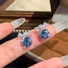 Pendente de Colar Octogonal Rosa Milênio Corte Rosa Diamante Paraíba Diamante de Alto Carbono Brincos de Diamante Roxo Anel Torcido de Água-Marinha para Mulheres