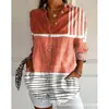 2024 Nuevo Otoño Transfronterizo Patrón Estampado Colorblock 3D Camisa Casual Holgada para Mujer Europea y Americana Top con Botones
