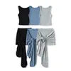 Conjunto de Dos Piezas para Mujer Verano: Top Chaleco Deportivo Casual Ajustado sin Mangas con Cuello en U y Falda Corta con Cordones