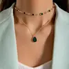 Collar Transfronterizo de Piedra Imitación Esmeralda con un Diseño Versátil y Elegante, Collar de Nudo de Lazo Multicapa, Gargantilla de Corazón con Flor Tachonada de Diamantes para Apilar