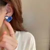 Aretes de Tachuela con Forma de Corazón y Goteo de Aceite Azules con Agujas de Plata, Nuevos Aretes Elegantes de Diseño de Nicho de Moda 2024