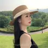Chapéu de Palha de Topo Reto Estilo Hepburn para Mulheres, Chapéu de Sol de Aba Larga para o Verão, Versátil para Férias na Praia, Faz o Rosto Parecer Menor, Chapéu de Palha da Moda