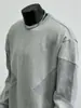 Sudadera de cuello redondo con empalme y manga larga, estilo americano moderno, marca nueva de otoño 2025, suéter sencillo casual gris para hombre